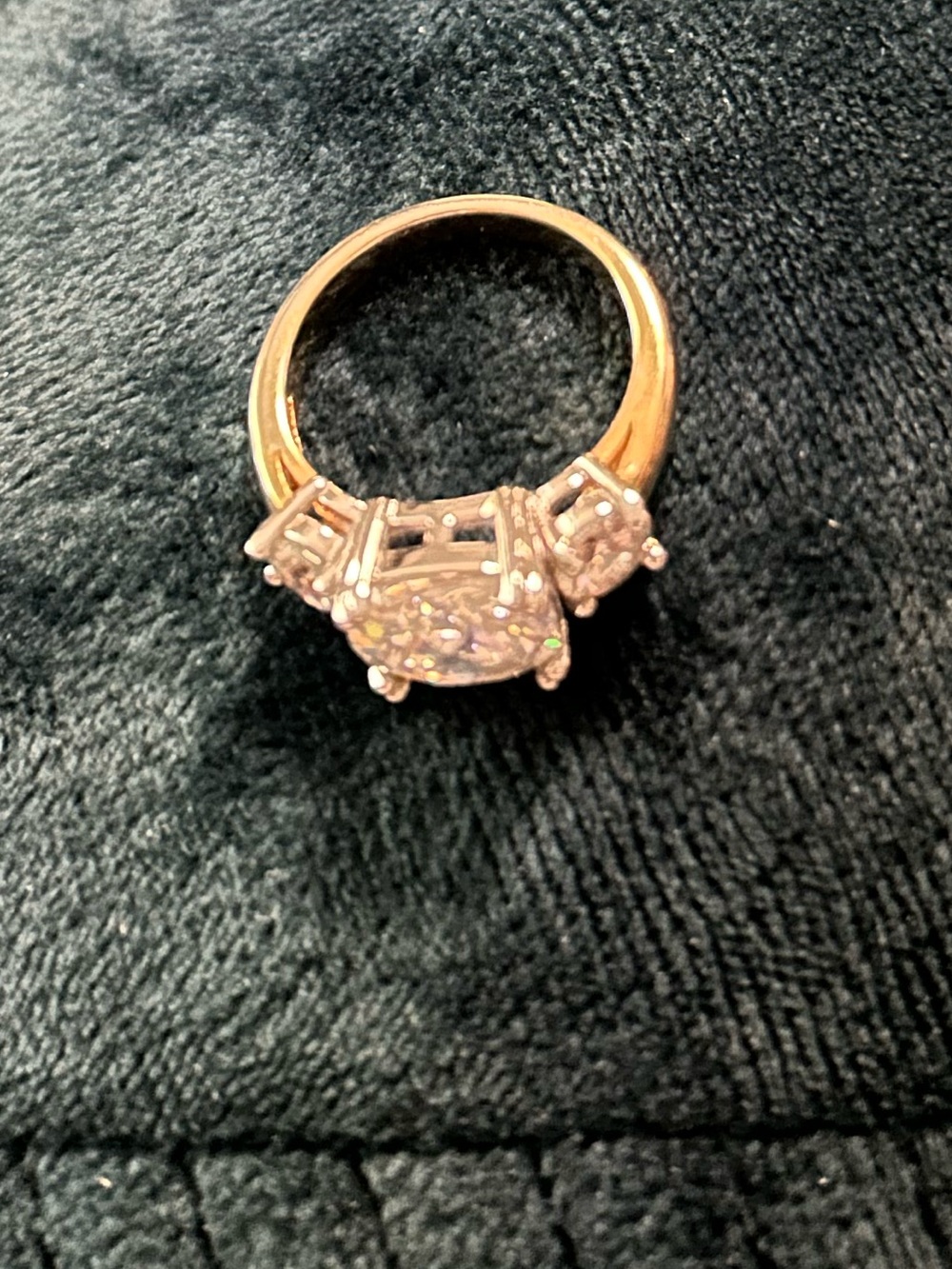 Silver and Gold Tone Three-Stone Clear CZ Ring - Picture 2 of 5